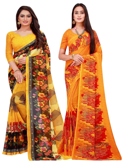 

KALINI Orange & Yellow Set Of 2 Pure Georgette Saree