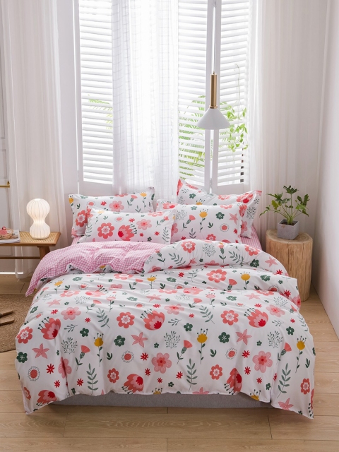 

JC Collection White & Pink Printed Single Bedding Set