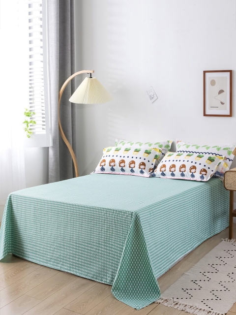 

JC Collection White & Blue Self Design Double Queen Bedding Set
