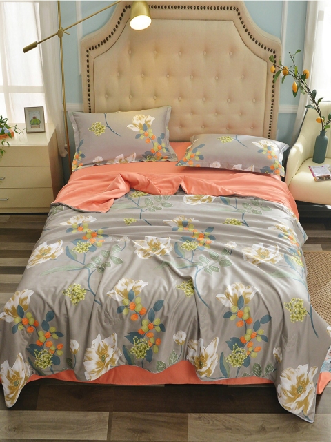 

JC Collection Grey & Orange Printed Single Bedding Set