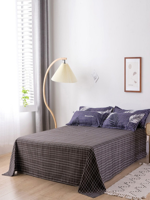 

JC Collection Navy Blue Checked Single Bedding with 2 Pillow Covers & 1 Quilt Cover