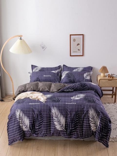 

JC Collection Navy-Blue & White Printed Double King Bedding Set