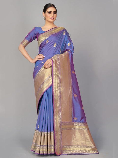 

MONJOLIKA FASHION Violet & Gold-Toned Woven Design Silk Blend Banarasi Saree