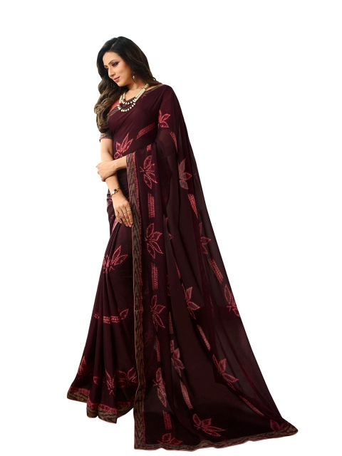 

VILAM Burgundy & Pink Floral Pure Georgette Block Print Saree