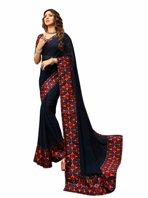 

VILAM Blue & Red Floral Pure Georgette Saree