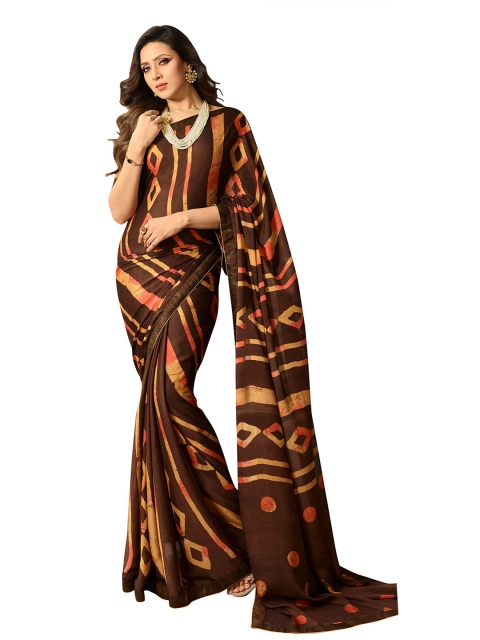 

VILAM Brown & Orange Pure Georgette Block Print Saree