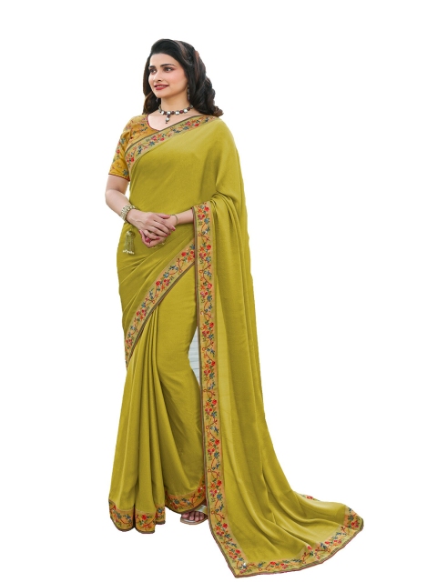 

VILAM Yellow & Pink Pure Georgette Block Print Saree