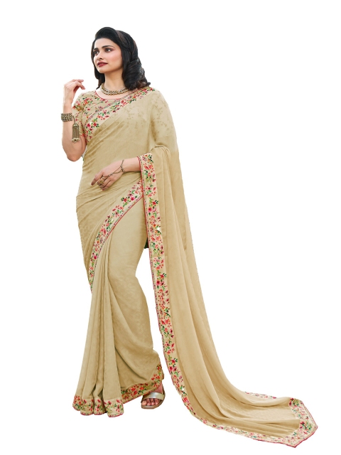 

VILAM Cream-Coloured Pure Georgette Block Print Saree