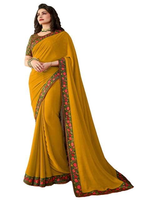 

VILAM Yellow & Pink Pure Georgette Saree