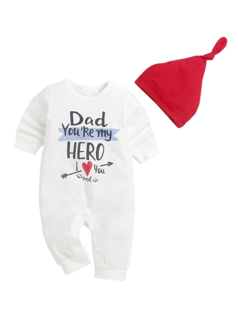 

Hopscotch Infant Girls White & Red Printed Bodysuit With Beanie