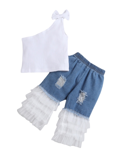 

Hopscotch Girls White & Blue Top with Trousers