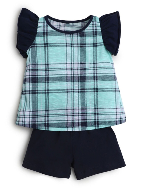 

Hopscotch Girls Navy Blue & Turquoise Blue Checked Top with Shorts