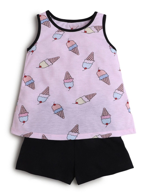 

Hopscotch Girls Lavender & Black Printed Sleeveless T-shirt with Shorts