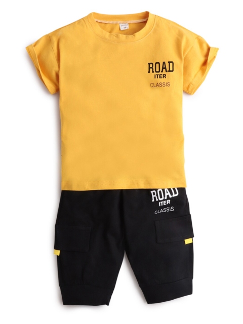

Hopscotch Boys Yellow Printed T-shirt with Shorts