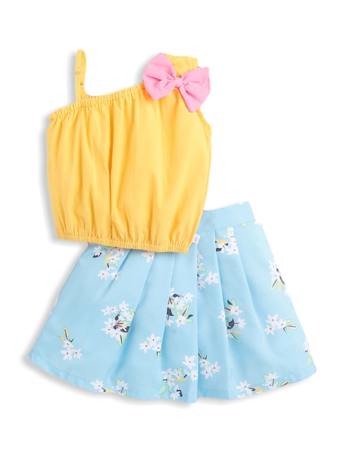 

Hopscotch Girls Printed Yellow Top with Skirt