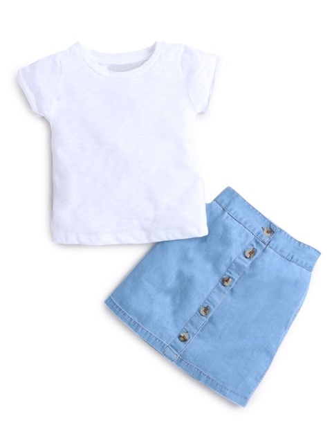 

Hopscotch Girls White & Blue Cotton Top with Skirt