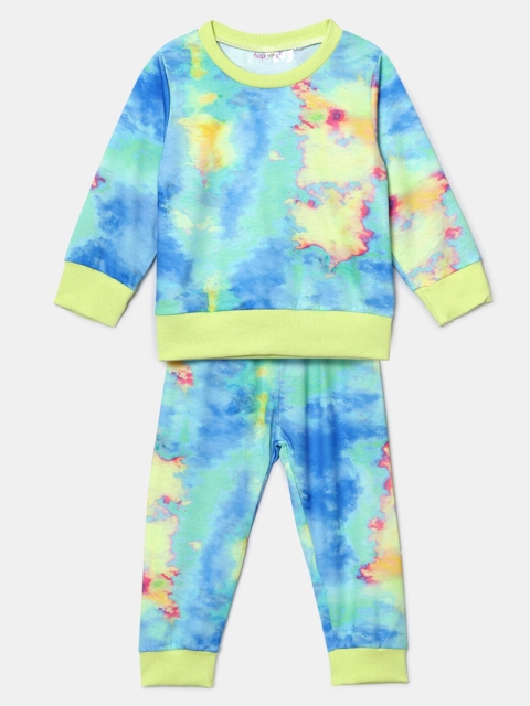 

Hopscotch Girls Blue & Green Printed Sweatshirt with Trouser