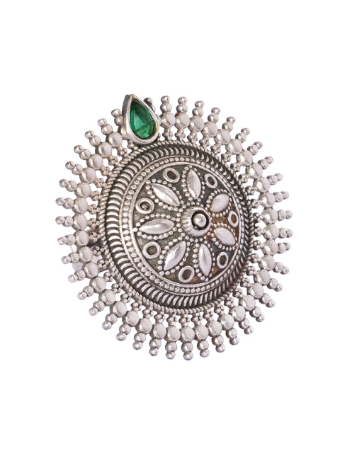 

INDYA Silver-Plated Green Stone Studded Adjustable Finger Ring