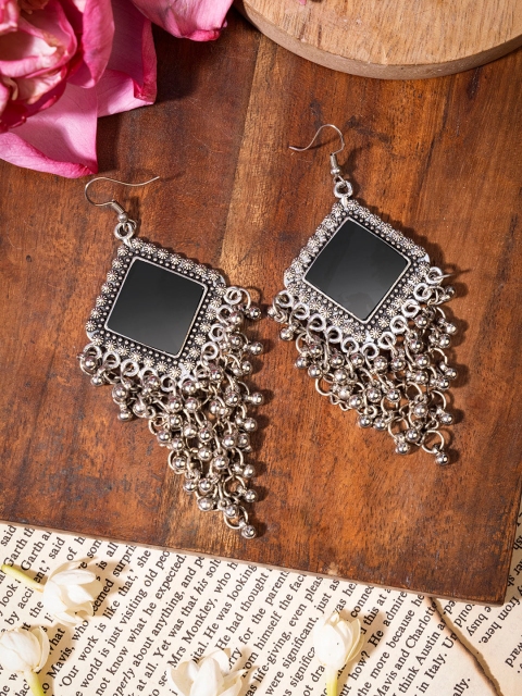 

INDYA Silver-Toned Contemporary Drop Earrings