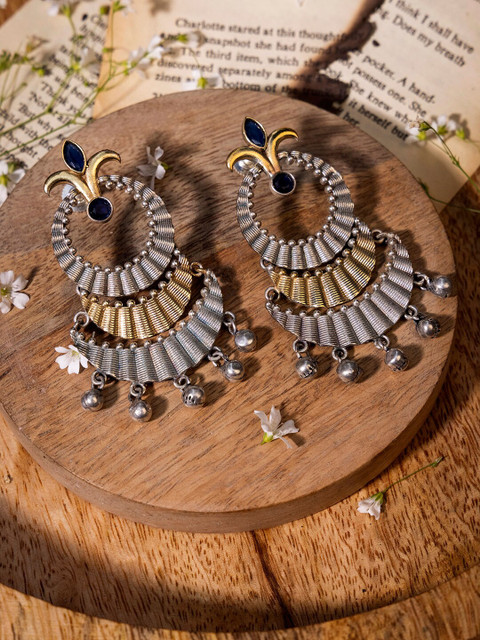 

INDYA Gold & Silver Contemporary Drop Earrings, Blue