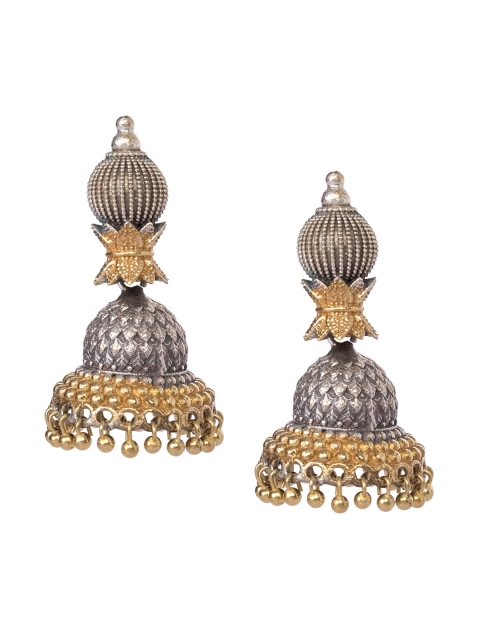 

INDYA Silver-Toned Contemporary Jhumkas Earrings