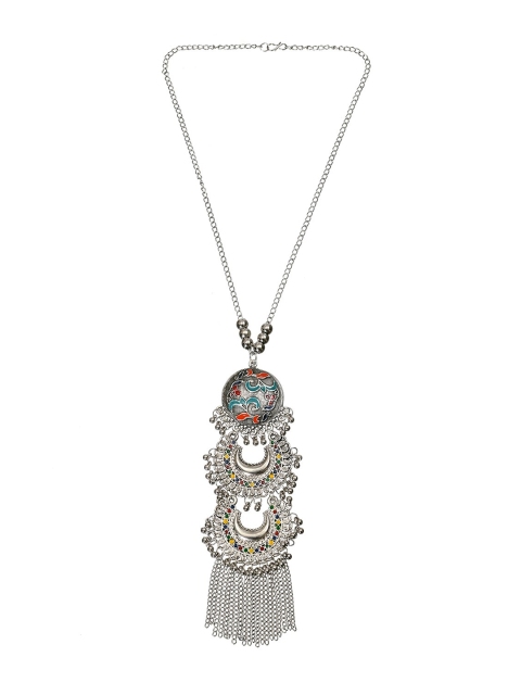 

INDYA Silver-Toned & Blue Oxidized Tiered Necklace