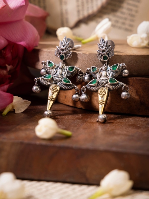 

INDYA Green Contemporary Jhumkas Earrings