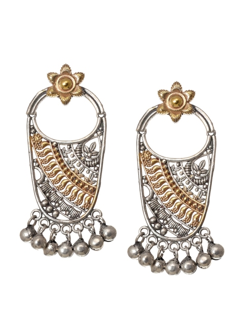 

INDYA Silver-Toned Contemporary Drop Earrings