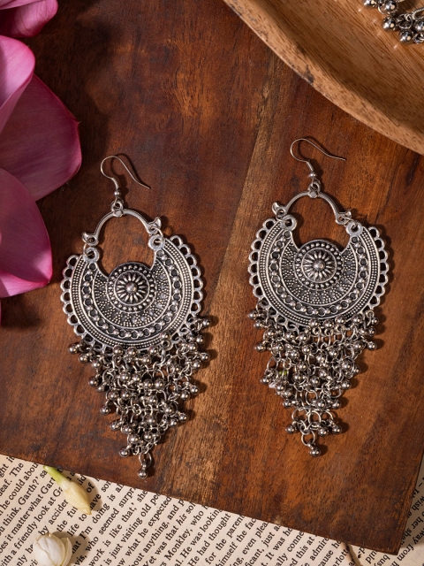 

INDYA Silver-Toned Contemporary Chandbalis Earrings