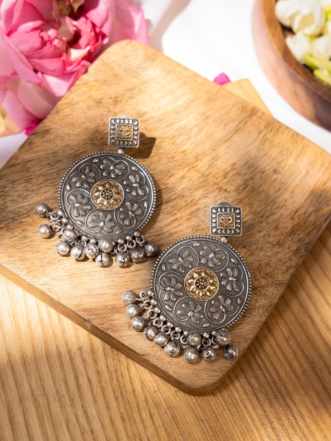 

INDYA Silver-Toned Contemporary Drop Earrings
