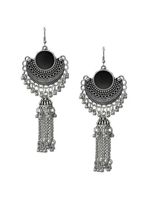 

INDYA Silver-Toned Contemporary Drop Earrings