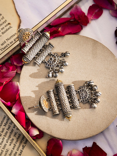 

INDYA Silver-Toned Contemporary Drop Earrings