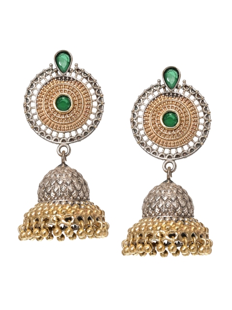 

INDYA Green Contemporary Jhumkas Earrings