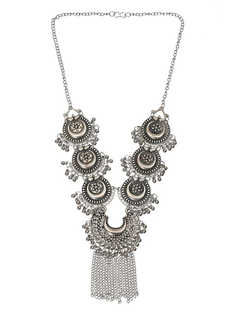 

INDYA Silver-Toned Silver-Plated Tasselled Necklace