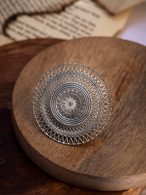 

INDYA Oxidized Silver-Toned Tribal Cocktail Adjustable Ring
