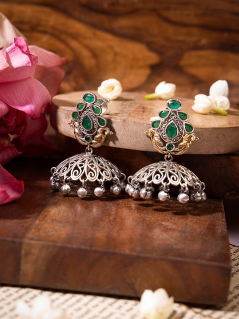 

INDYA Green Contemporary Jhumkas Earrings