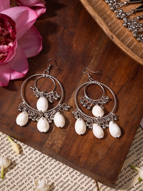 

INDYA Silver-Toned Contemporary Drop Earrings