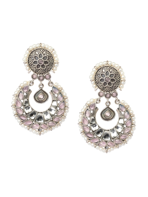 

INDYA Pink & White Crescent Shaped Chandbalis Earrings