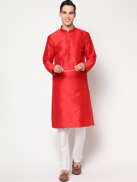 

LAGAAV Men Red Dupion Silk Kurta with Pyjamas