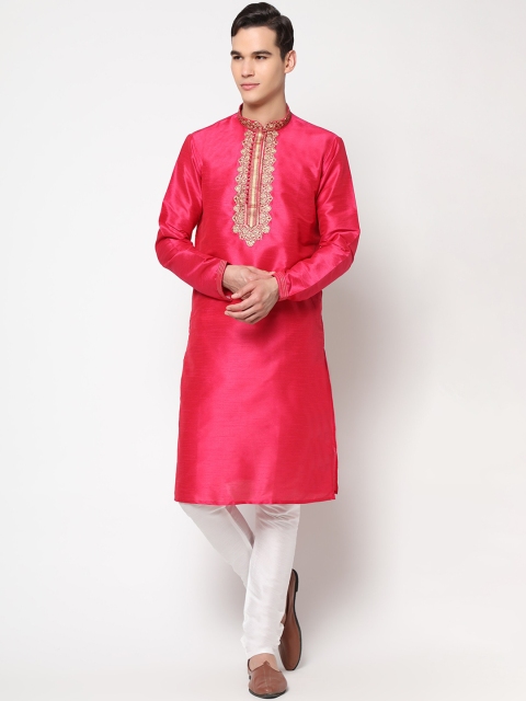 

LAGAAV Men Pink Raw Silk Kurta with Pyjamas