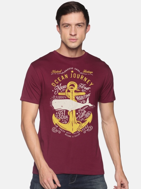 

BLACK RADIO Men Maroon Printed Slim Fit T-shirt