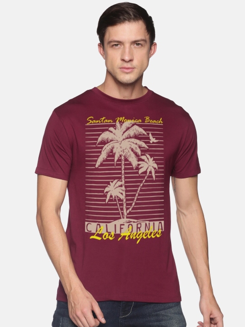 

BLACK RADIO Men Maroon Printed Tropical Slim Fit T-shirt