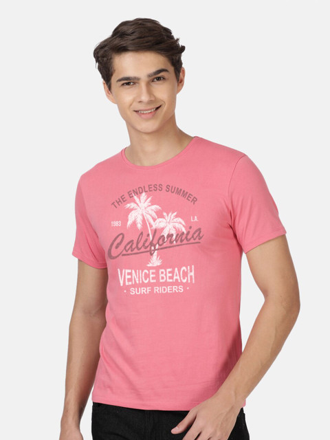 

BLACK RADIO Men Pink Typography Printed Slim Fit T-shirt