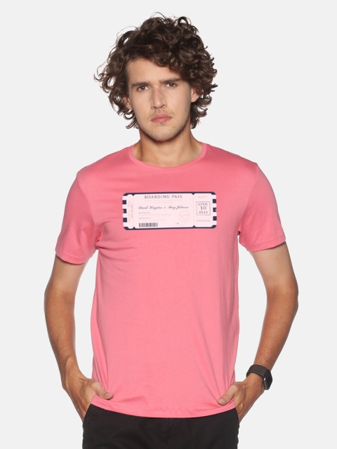 

BLACK RADIO Men Pink Printed Slim Fit T-shirt