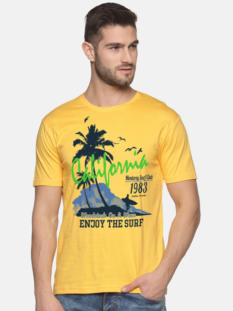 

BLACK RADIO Men Yellow Printed Slim Fit T-shirt