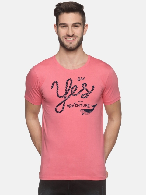 

BLACK RADIO Men Pink Typography Printed Slim Fit T-shirt