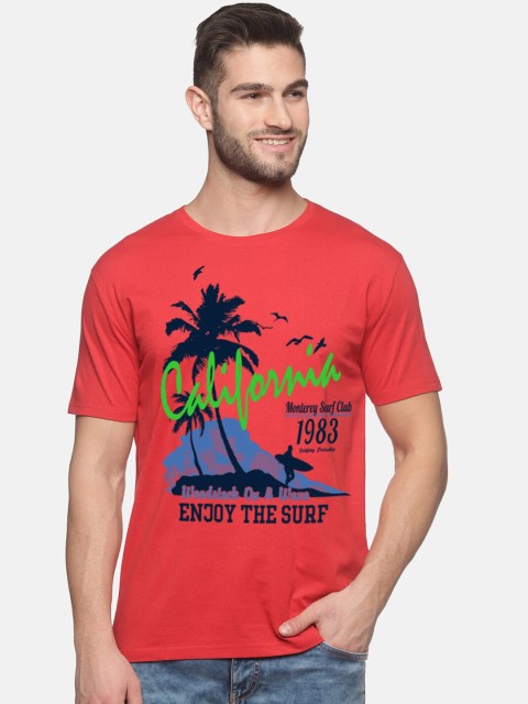 

BLACK RADIO Men Red Printed Tropical Applique Slim Fit T-shirt