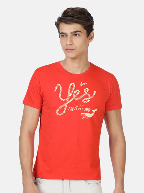 

BLACK RADIO Men Red Typography Printed Slim Fit T-shirt