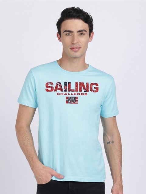 

BLACK RADIO Men Turquoise Blue Typography Printed Slim Fit T-shirt