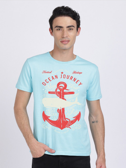

BLACK RADIO Men Turquoise Blue Printed Slim Fit T-shirt